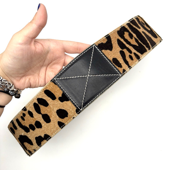 Vtg Barbara Bui Paris K6927 Leather Calf Hair Jaguar Print Wide Waist Belt 32\